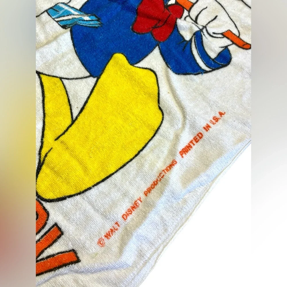 Vintage Franco Donald Duck Beach Towel Terry Cotton 48” X 26” Disney 1980s